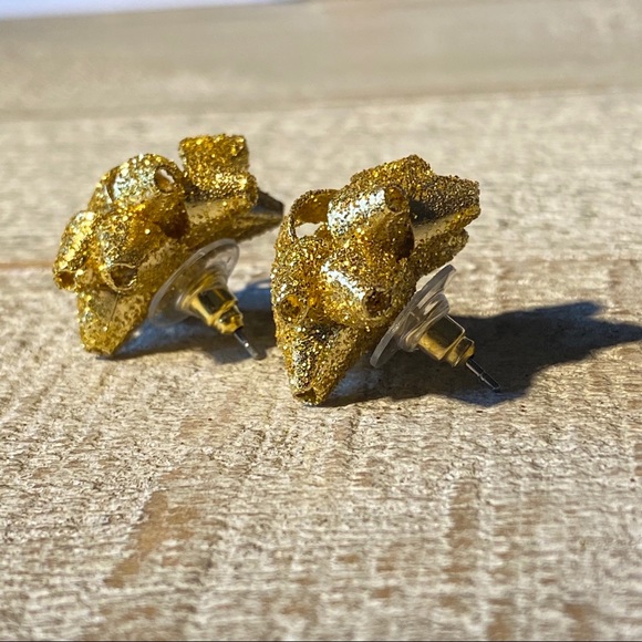 Gold Glitter Metal Christmas Bow Earrings - Picture 2 of 3